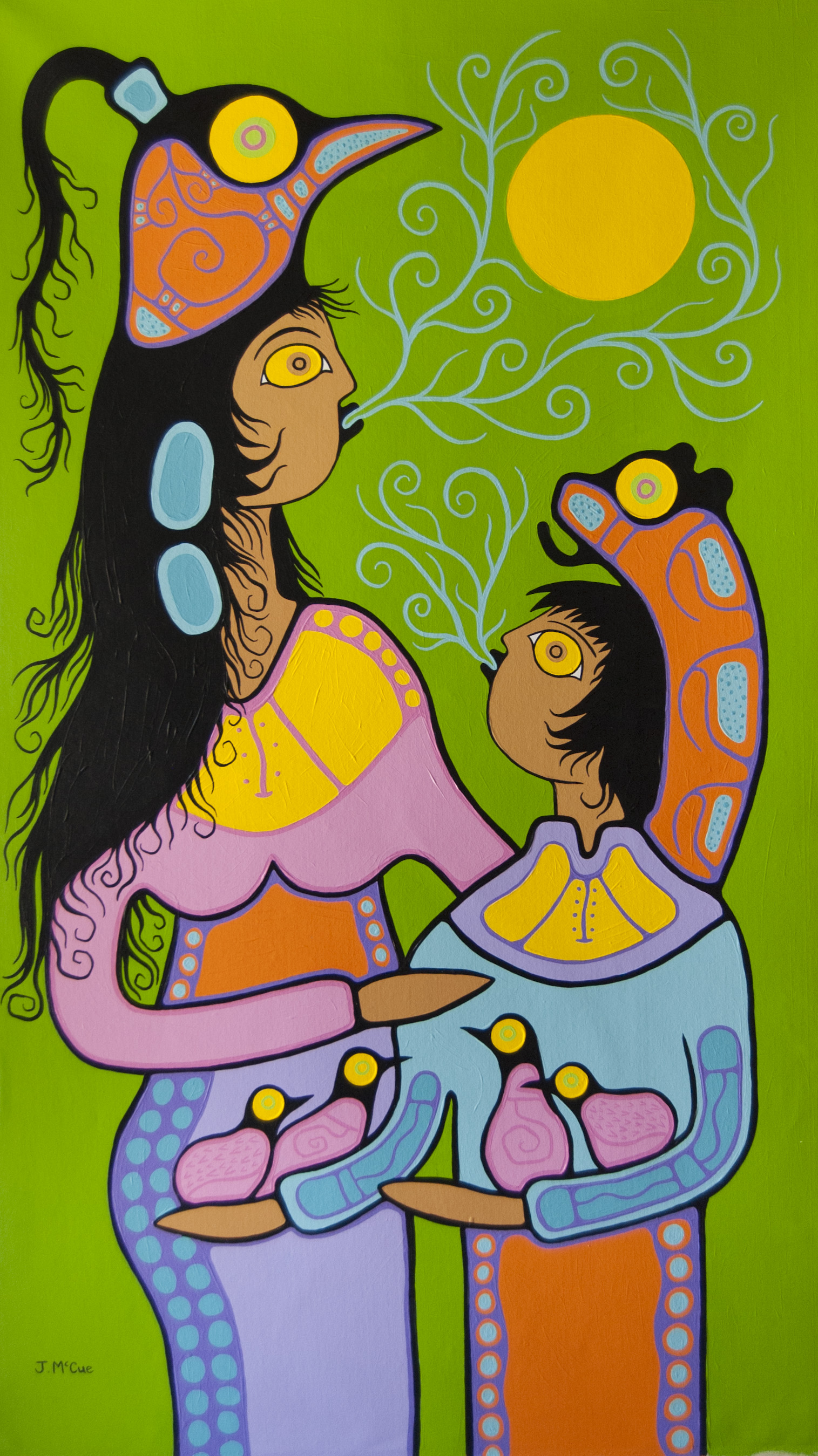 “Mother Teaching Child” Acrylic on canvas 70” x 43”